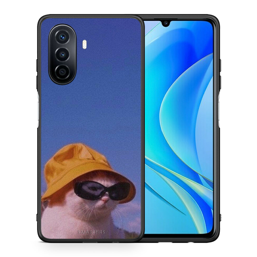 Θήκη Huawei Nova Y70 Cat Diva από τη Smartfits με σχέδιο στο πίσω μέρος και μαύρο περίβλημα | Huawei Nova Y70 Cat Diva case with colorful back and black bezels