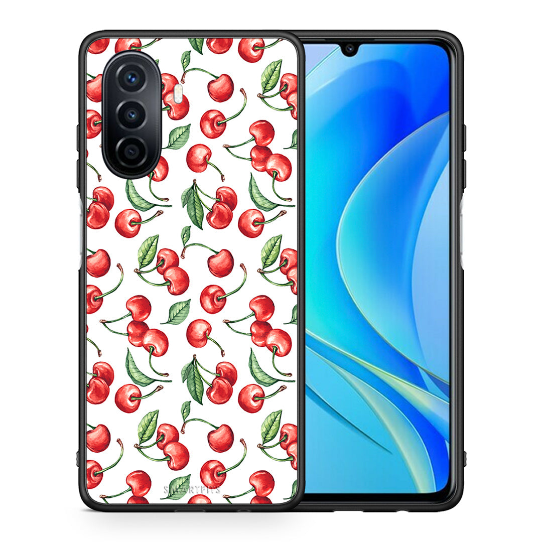 Θήκη Huawei Nova Y70 Cherry Summer από τη Smartfits με σχέδιο στο πίσω μέρος και μαύρο περίβλημα | Huawei Nova Y70 Cherry Summer case with colorful back and black bezels