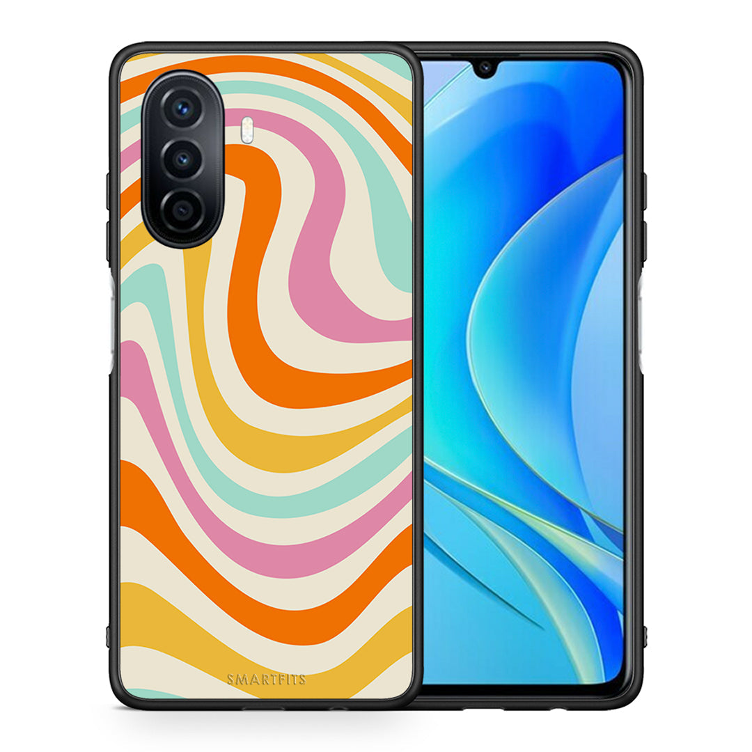 Θήκη Huawei Nova Y70 Colourful Waves από τη Smartfits με σχέδιο στο πίσω μέρος και μαύρο περίβλημα | Huawei Nova Y70 Colourful Waves case with colorful back and black bezels