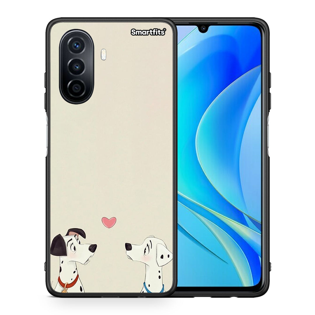 Θήκη Huawei Nova Y70 Dalmatians Love από τη Smartfits με σχέδιο στο πίσω μέρος και μαύρο περίβλημα | Huawei Nova Y70 Dalmatians Love case with colorful back and black bezels