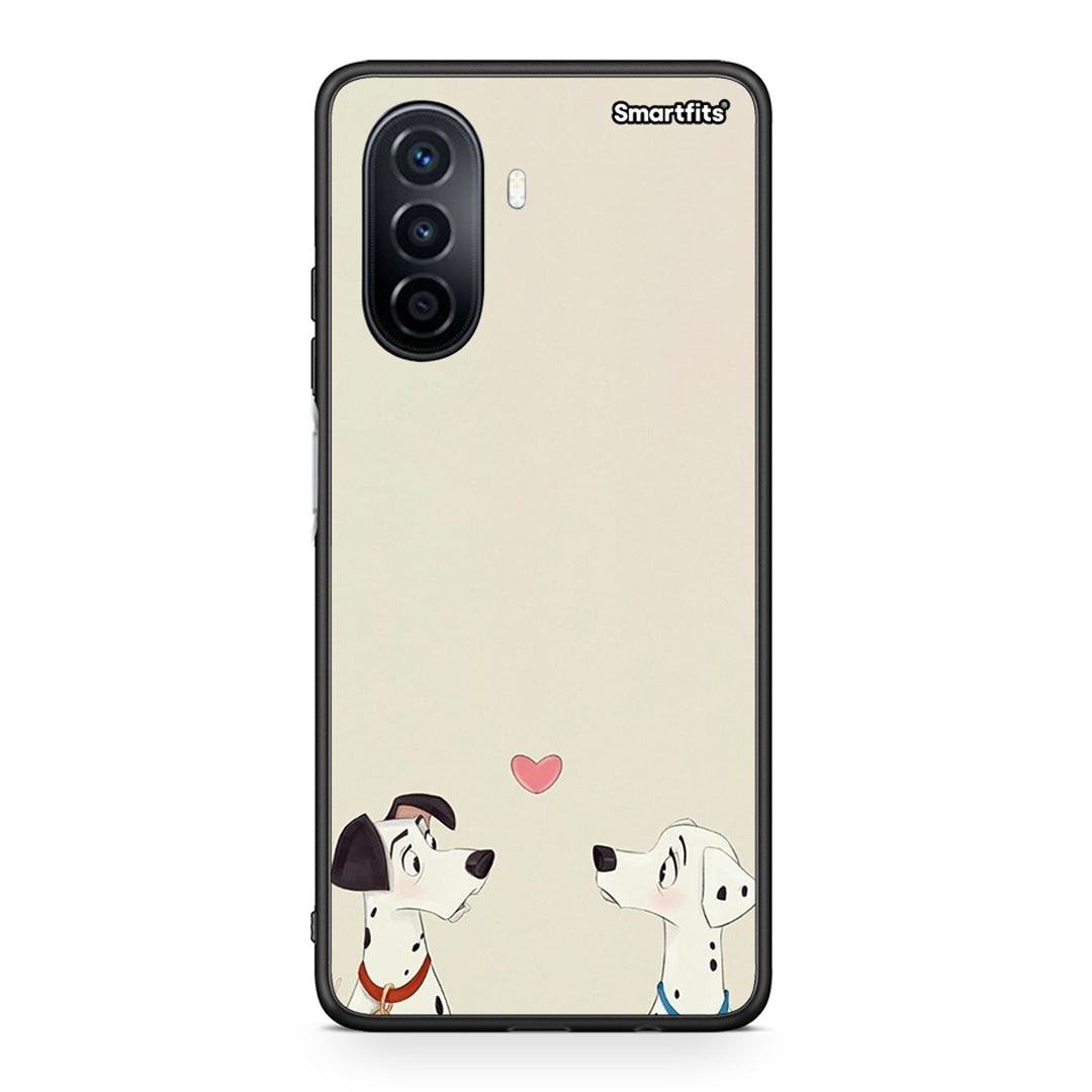 Huawei Nova Y70 Dalmatians Love θήκη από τη Smartfits με σχέδιο στο πίσω μέρος και μαύρο περίβλημα | Smartphone case with colorful back and black bezels by Smartfits