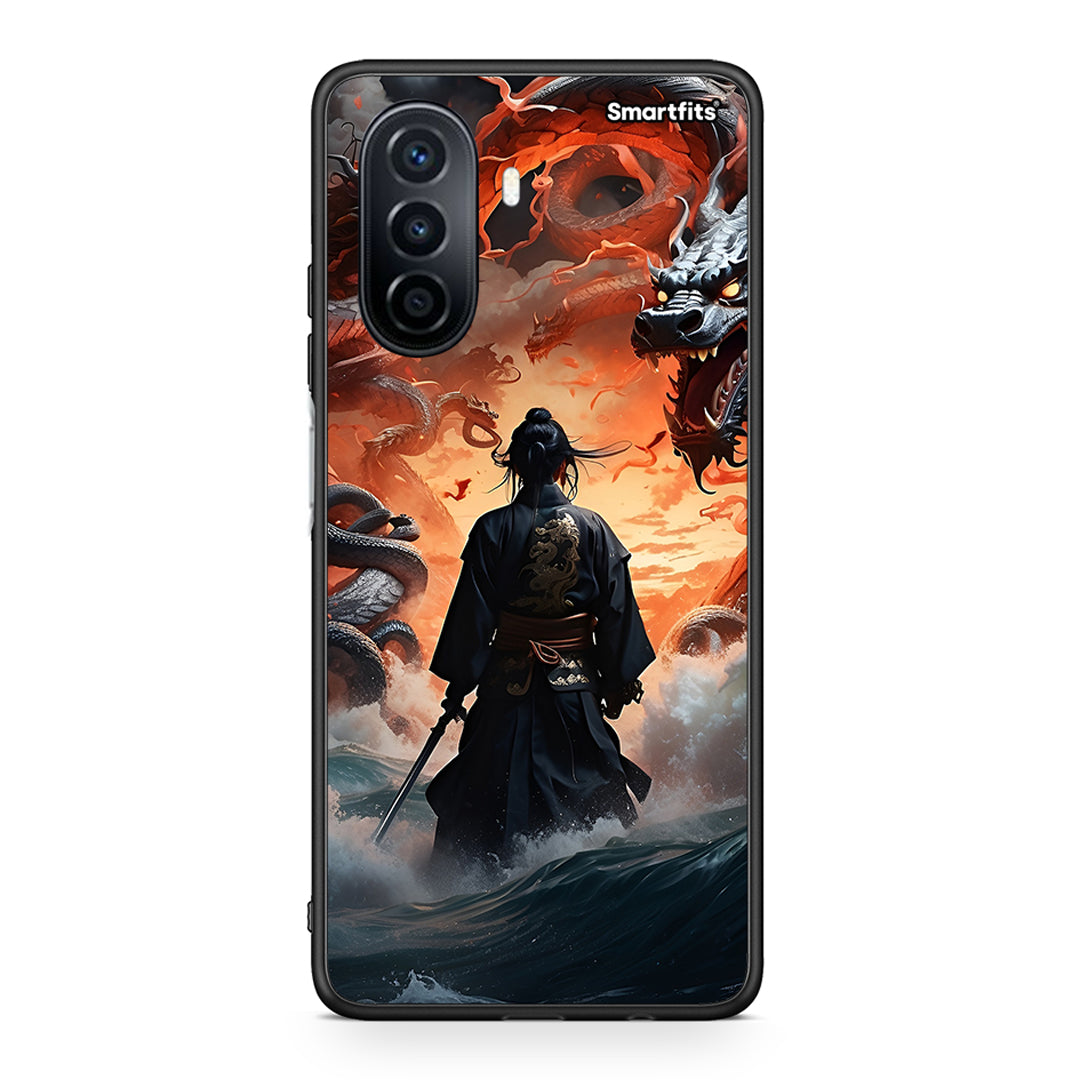 Huawei Nova Y70 Dragons Fight θήκη από τη Smartfits με σχέδιο στο πίσω μέρος και μαύρο περίβλημα | Smartphone case with colorful back and black bezels by Smartfits
