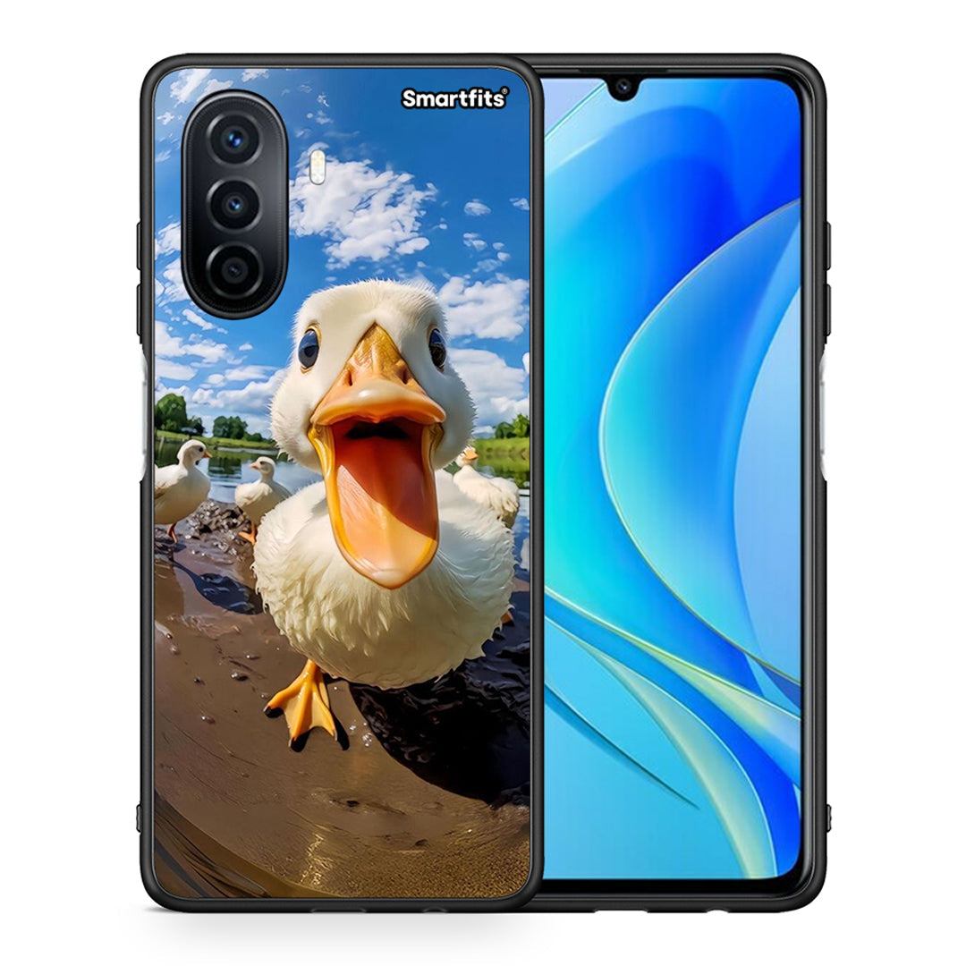 Θήκη Huawei Nova Y70 Duck Face από τη Smartfits με σχέδιο στο πίσω μέρος και μαύρο περίβλημα | Huawei Nova Y70 Duck Face case with colorful back and black bezels