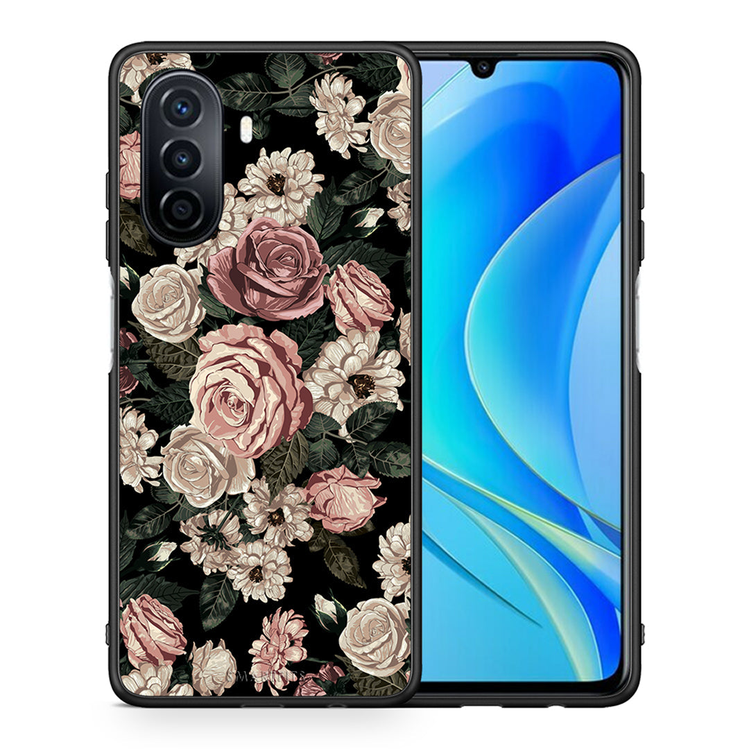 Θήκη Huawei Nova Y70 Wild Roses Flower από τη Smartfits με σχέδιο στο πίσω μέρος και μαύρο περίβλημα | Huawei Nova Y70 Wild Roses Flower case with colorful back and black bezels