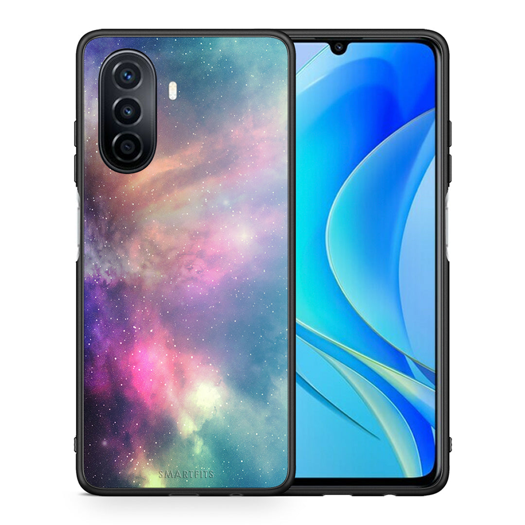 Θήκη Huawei Nova Y70 Rainbow Galaxy από τη Smartfits με σχέδιο στο πίσω μέρος και μαύρο περίβλημα | Huawei Nova Y70 Rainbow Galaxy case with colorful back and black bezels