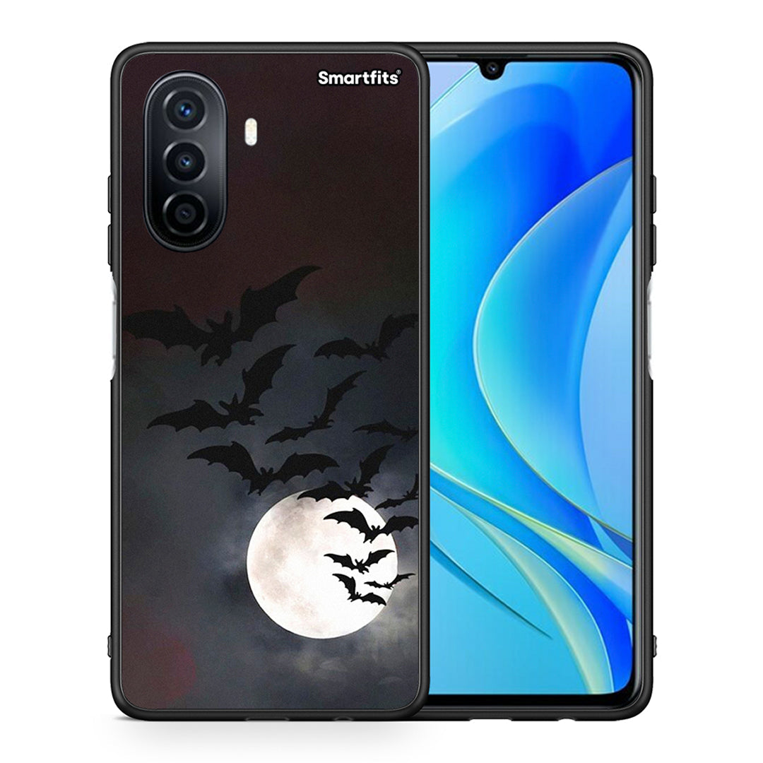 Θήκη Huawei Nova Y70 Halloween Bat Night από τη Smartfits με σχέδιο στο πίσω μέρος και μαύρο περίβλημα | Huawei Nova Y70 Halloween Bat Night case with colorful back and black bezels