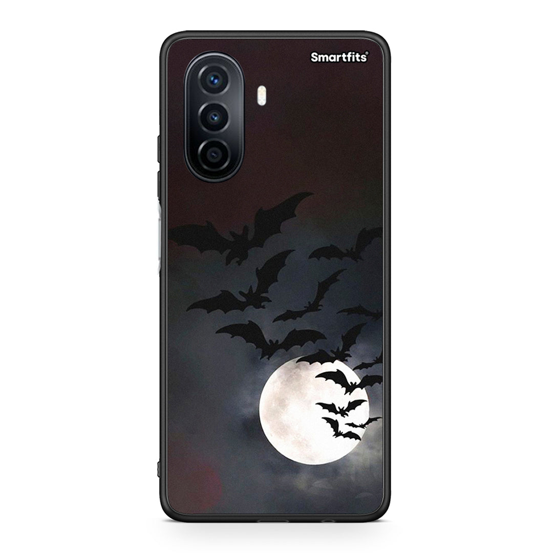 Huawei Nova Y70 Halloween Bat Night θήκη από τη Smartfits με σχέδιο στο πίσω μέρος και μαύρο περίβλημα | Smartphone case with colorful back and black bezels by Smartfits