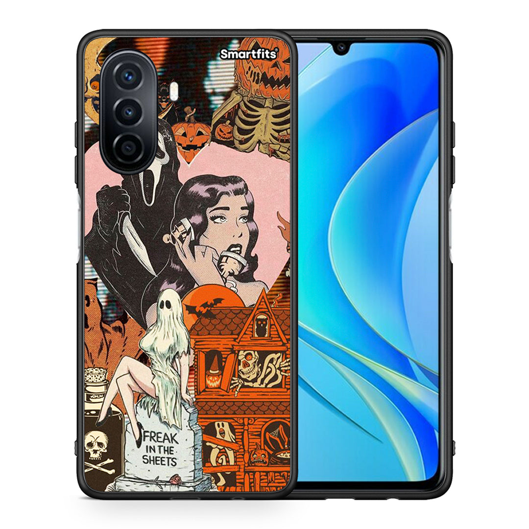 Θήκη Huawei Nova Y70 Halloween Collage από τη Smartfits με σχέδιο στο πίσω μέρος και μαύρο περίβλημα | Huawei Nova Y70 Halloween Collage case with colorful back and black bezels