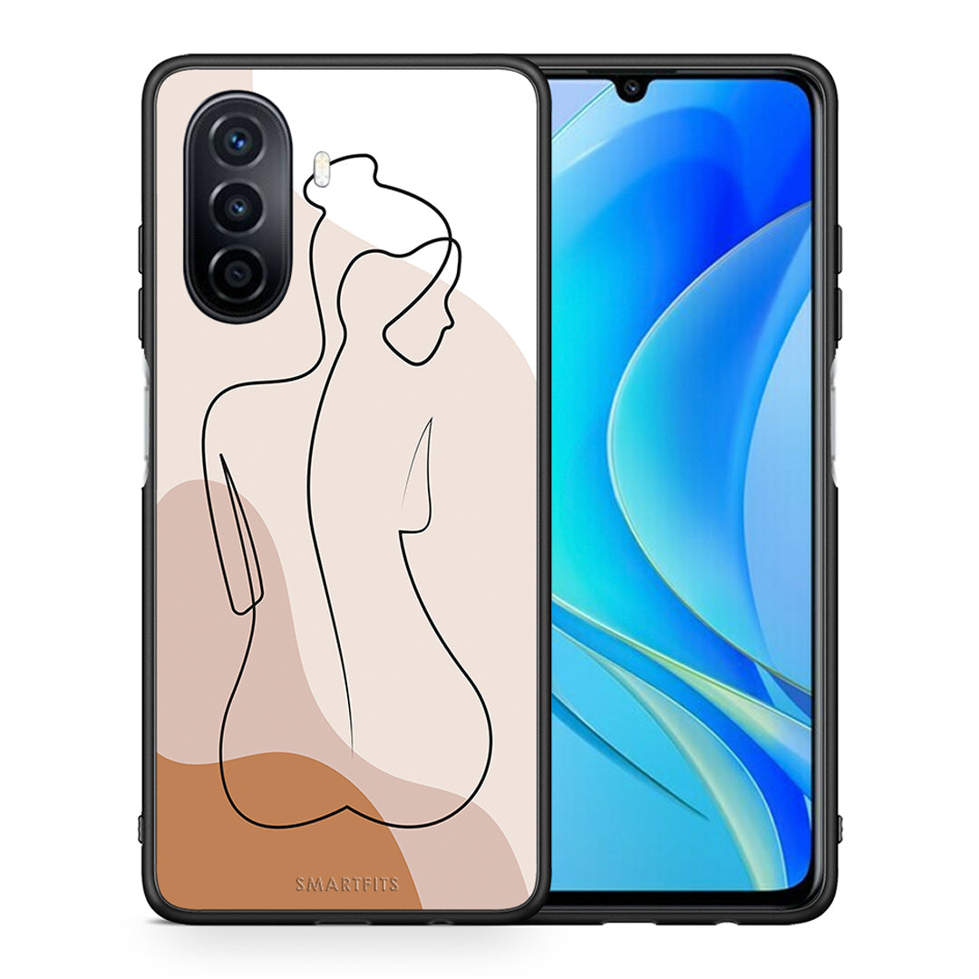 Θήκη Huawei Nova Y70 LineArt Woman από τη Smartfits με σχέδιο στο πίσω μέρος και μαύρο περίβλημα | Huawei Nova Y70 LineArt Woman case with colorful back and black bezels