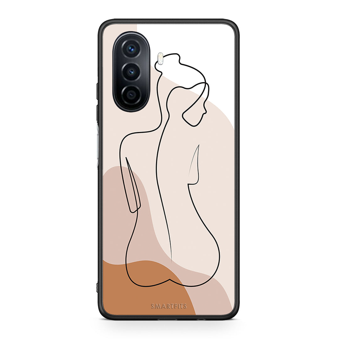 Huawei Nova Y70 LineArt Woman θήκη από τη Smartfits με σχέδιο στο πίσω μέρος και μαύρο περίβλημα | Smartphone case with colorful back and black bezels by Smartfits