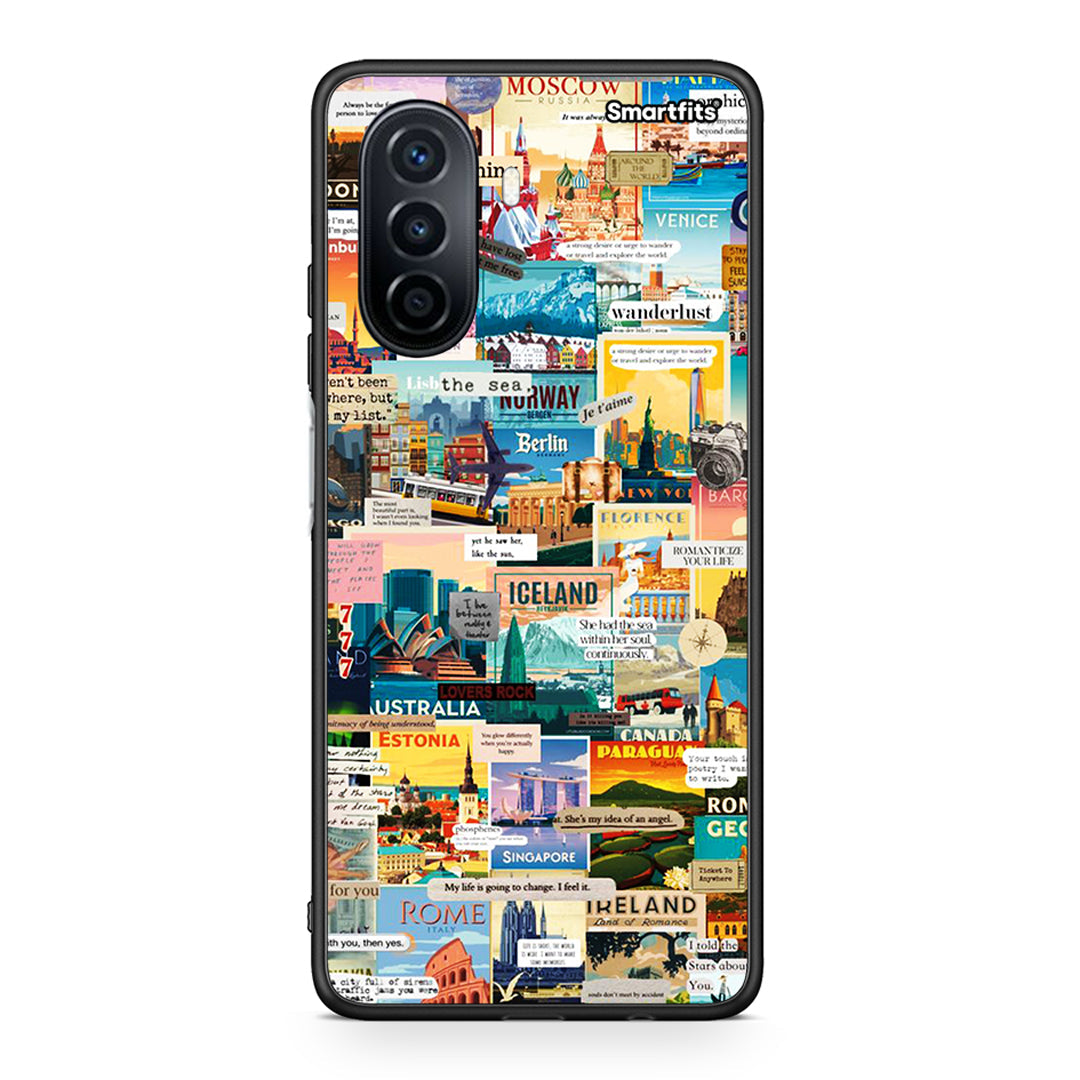 Huawei Nova Y70 Live To Travel θήκη από τη Smartfits με σχέδιο στο πίσω μέρος και μαύρο περίβλημα | Smartphone case with colorful back and black bezels by Smartfits