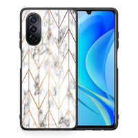 Thumbnail for Θήκη Huawei Nova Y70 Gold Geometric Marble από τη Smartfits με σχέδιο στο πίσω μέρος και μαύρο περίβλημα | Huawei Nova Y70 Gold Geometric Marble case with colorful back and black bezels