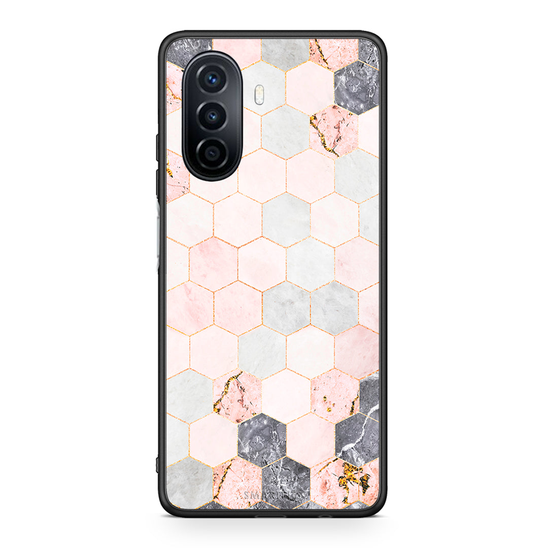 4 - Huawei Nova Y70 Hexagon Pink Marble case, cover, bumper