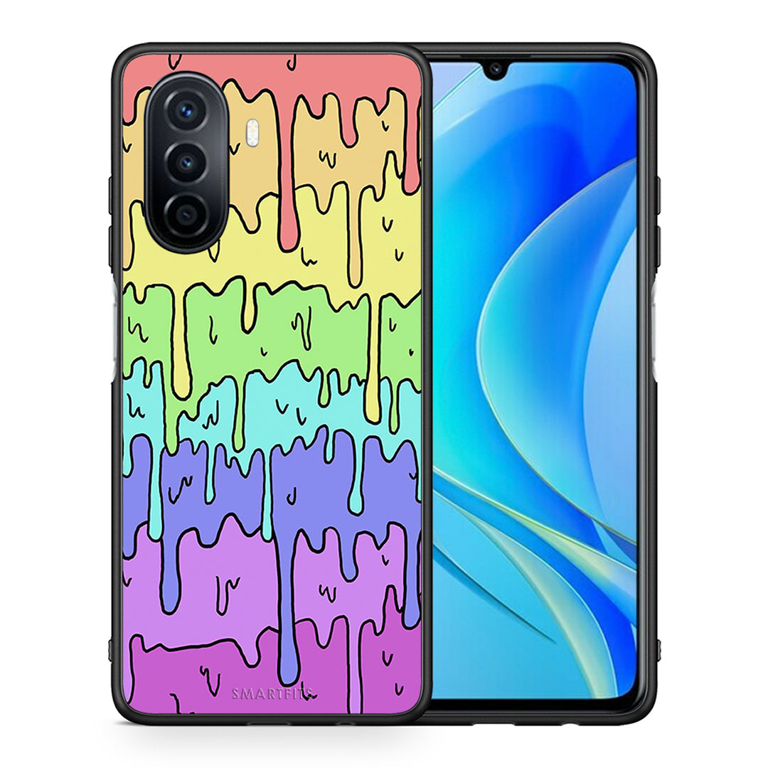 Θήκη Huawei Nova Y70 Melting Rainbow από τη Smartfits με σχέδιο στο πίσω μέρος και μαύρο περίβλημα | Huawei Nova Y70 Melting Rainbow case with colorful back and black bezels