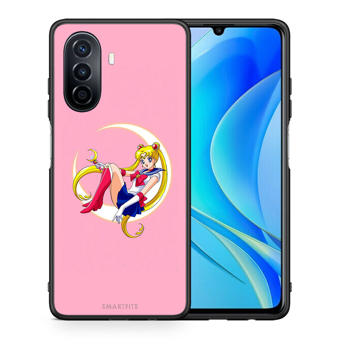 Θήκη Huawei Nova Y70 Moon Girl από τη Smartfits με σχέδιο στο πίσω μέρος και μαύρο περίβλημα | Huawei Nova Y70 Moon Girl case with colorful back and black bezels