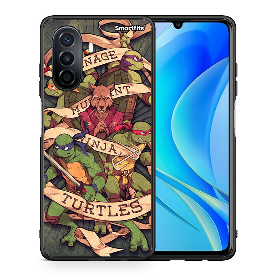 Θήκη Huawei Nova Y70 Ninja Turtles από τη Smartfits με σχέδιο στο πίσω μέρος και μαύρο περίβλημα | Huawei Nova Y70 Ninja Turtles case with colorful back and black bezels