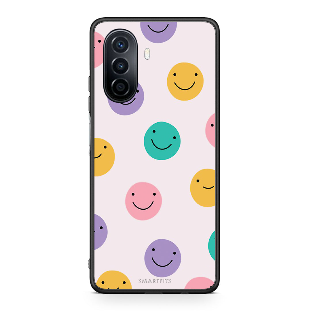Huawei Nova Y70 Smiley Faces θήκη από τη Smartfits με σχέδιο στο πίσω μέρος και μαύρο περίβλημα | Smartphone case with colorful back and black bezels by Smartfits
