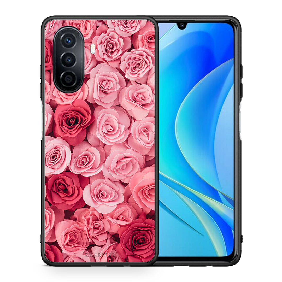 Θήκη Huawei Nova Y70 RoseGarden Valentine από τη Smartfits με σχέδιο στο πίσω μέρος και μαύρο περίβλημα | Huawei Nova Y70 RoseGarden Valentine case with colorful back and black bezels