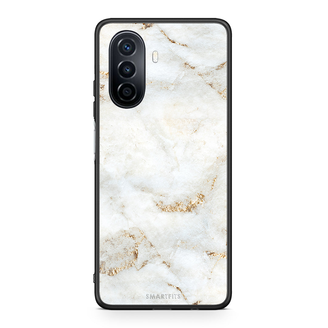 Huawei Nova Y70 White Gold Marble θήκη από τη Smartfits με σχέδιο στο πίσω μέρος και μαύρο περίβλημα | Smartphone case with colorful back and black bezels by Smartfits