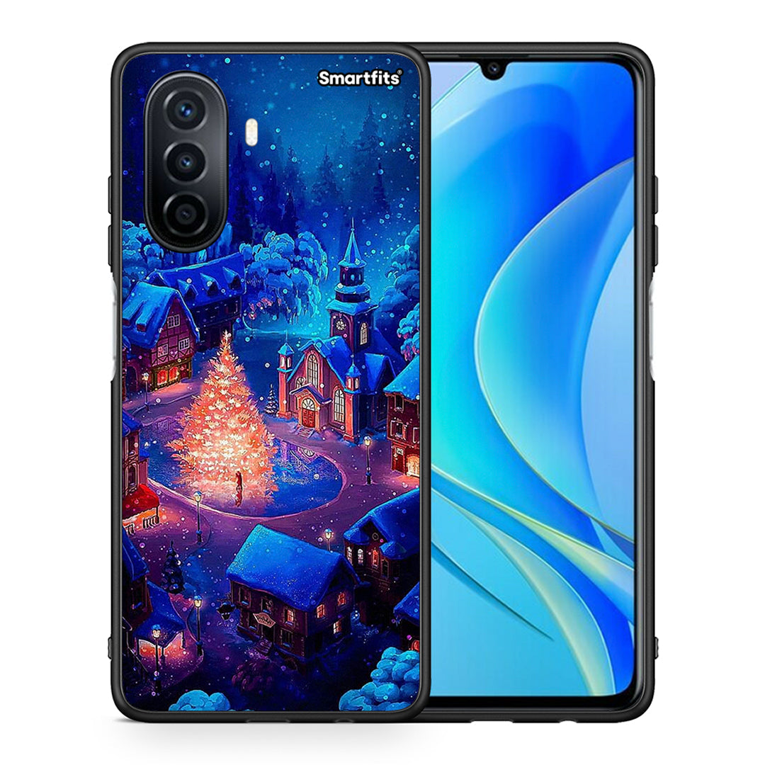 Θήκη Huawei Nova Y70 Xmas Village από τη Smartfits με σχέδιο στο πίσω μέρος και μαύρο περίβλημα | Huawei Nova Y70 Xmas Village case with colorful back and black bezels