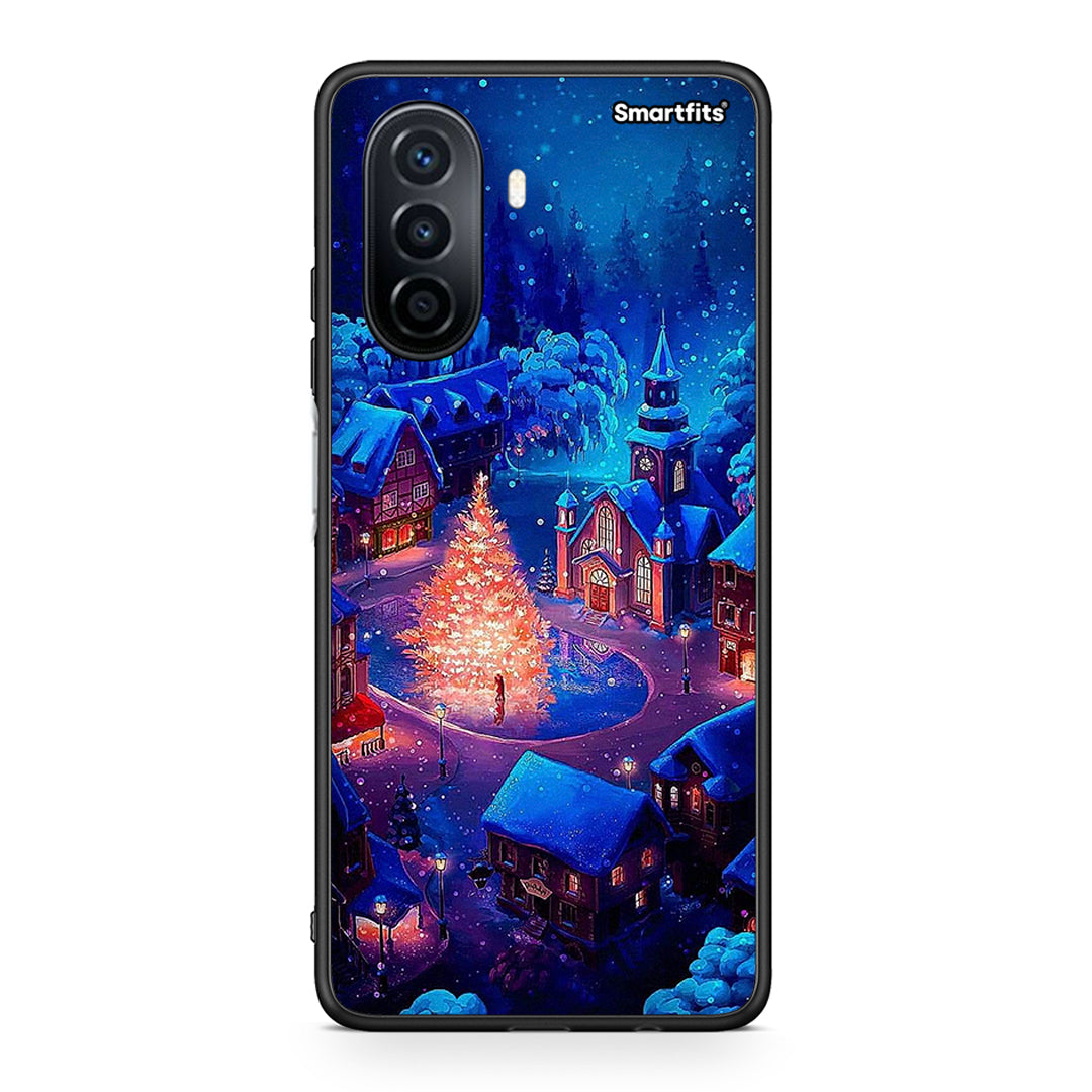 Huawei Nova Y70 Xmas Village θήκη από τη Smartfits με σχέδιο στο πίσω μέρος και μαύρο περίβλημα | Smartphone case with colorful back and black bezels by Smartfits