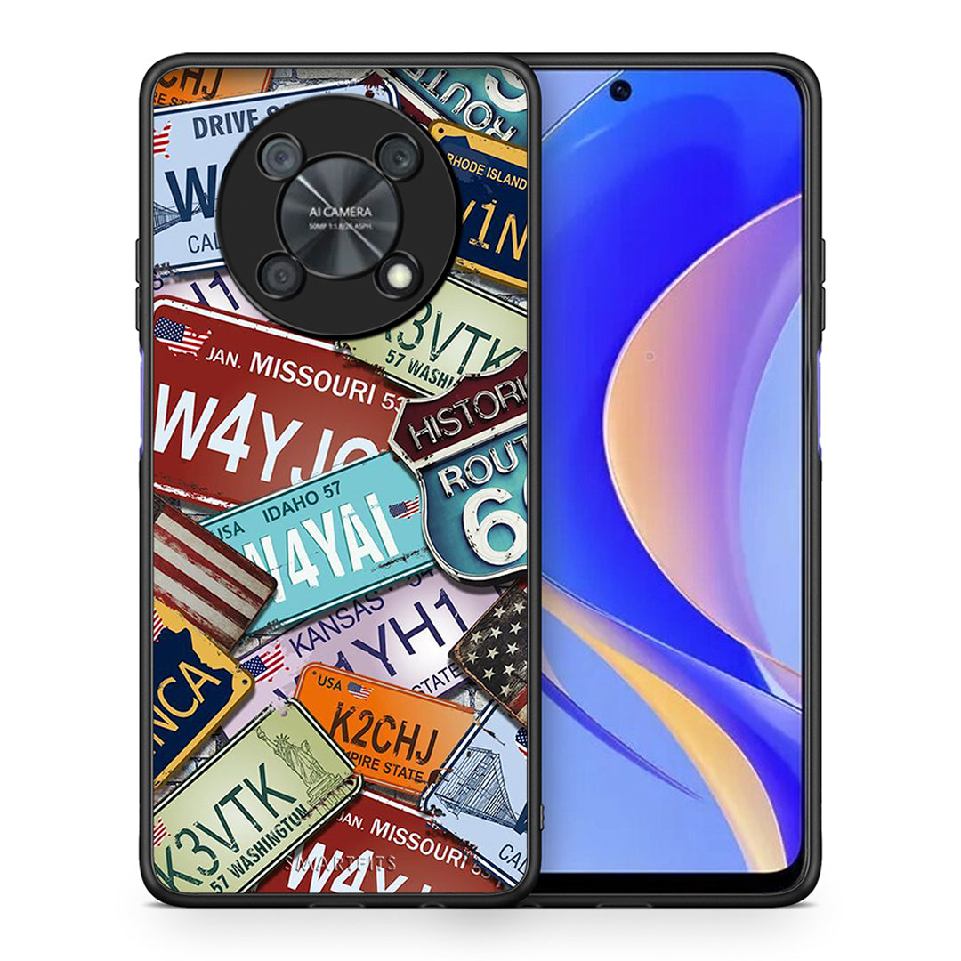 Θήκη Huawei Nova Y90 Car Plates από τη Smartfits με σχέδιο στο πίσω μέρος και μαύρο περίβλημα | Huawei Nova Y90 Car Plates case with colorful back and black bezels