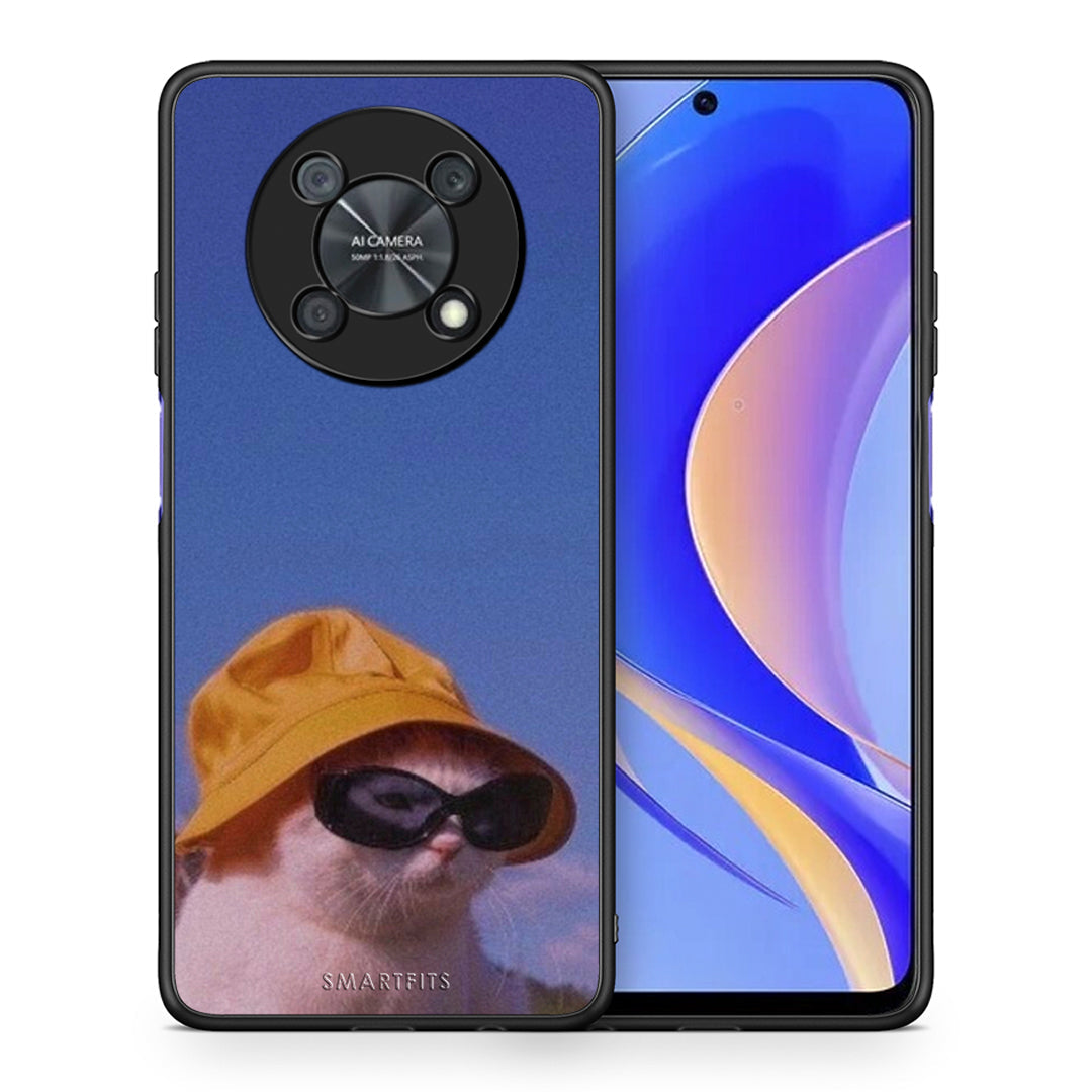 Θήκη Huawei Nova Y90 Cat Diva από τη Smartfits με σχέδιο στο πίσω μέρος και μαύρο περίβλημα | Huawei Nova Y90 Cat Diva case with colorful back and black bezels