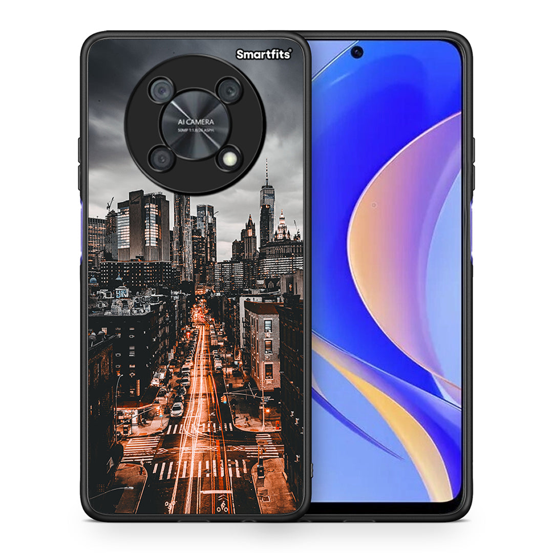 Θήκη Huawei Nova Y90 City Lights από τη Smartfits με σχέδιο στο πίσω μέρος και μαύρο περίβλημα | Huawei Nova Y90 City Lights case with colorful back and black bezels