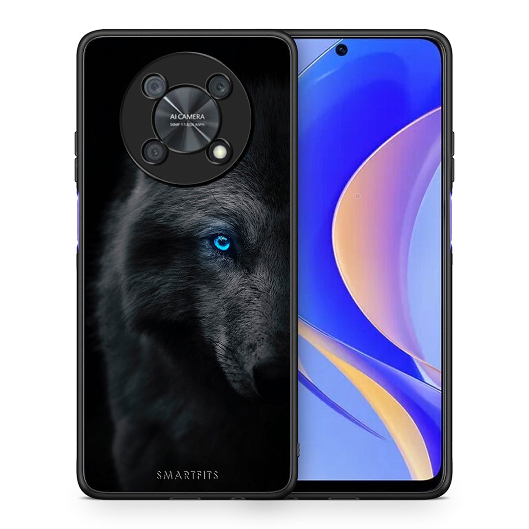 Θήκη Huawei Nova Y90 Dark Wolf από τη Smartfits με σχέδιο στο πίσω μέρος και μαύρο περίβλημα | Huawei Nova Y90 Dark Wolf case with colorful back and black bezels