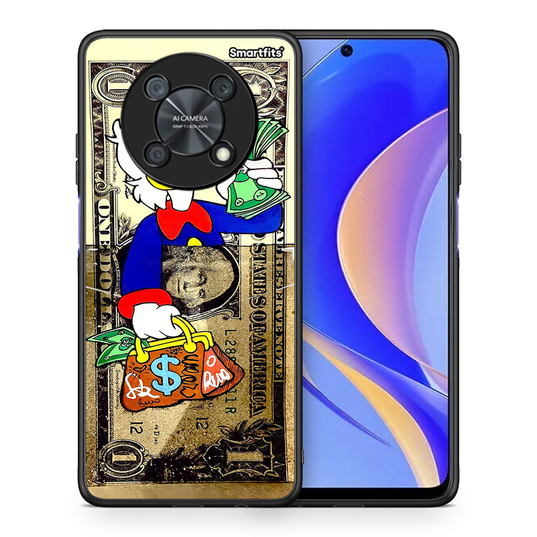 Θήκη Huawei Nova Y90 Duck Money από τη Smartfits με σχέδιο στο πίσω μέρος και μαύρο περίβλημα | Huawei Nova Y90 Duck Money case with colorful back and black bezels