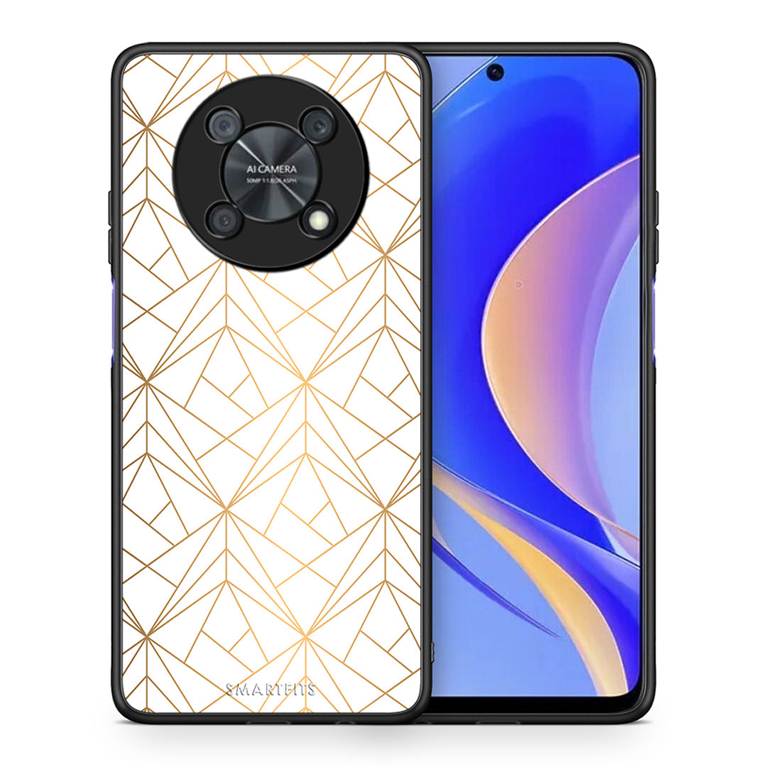 Θήκη Huawei Nova Y90 Luxury White Geometric από τη Smartfits με σχέδιο στο πίσω μέρος και μαύρο περίβλημα | Huawei Nova Y90 Luxury White Geometric case with colorful back and black bezels