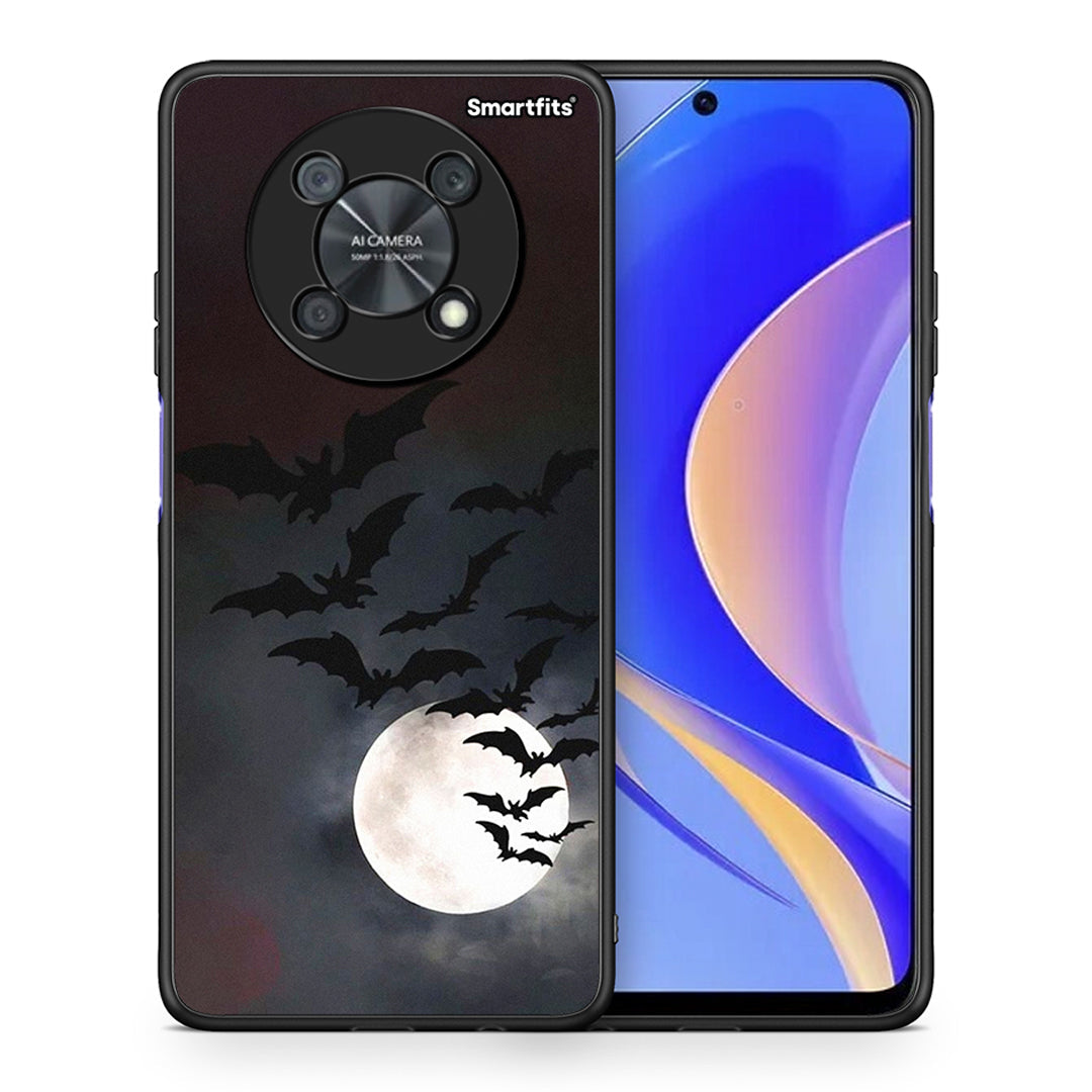 Θήκη Huawei Nova Y90 Halloween Bat Night από τη Smartfits με σχέδιο στο πίσω μέρος και μαύρο περίβλημα | Huawei Nova Y90 Halloween Bat Night case with colorful back and black bezels