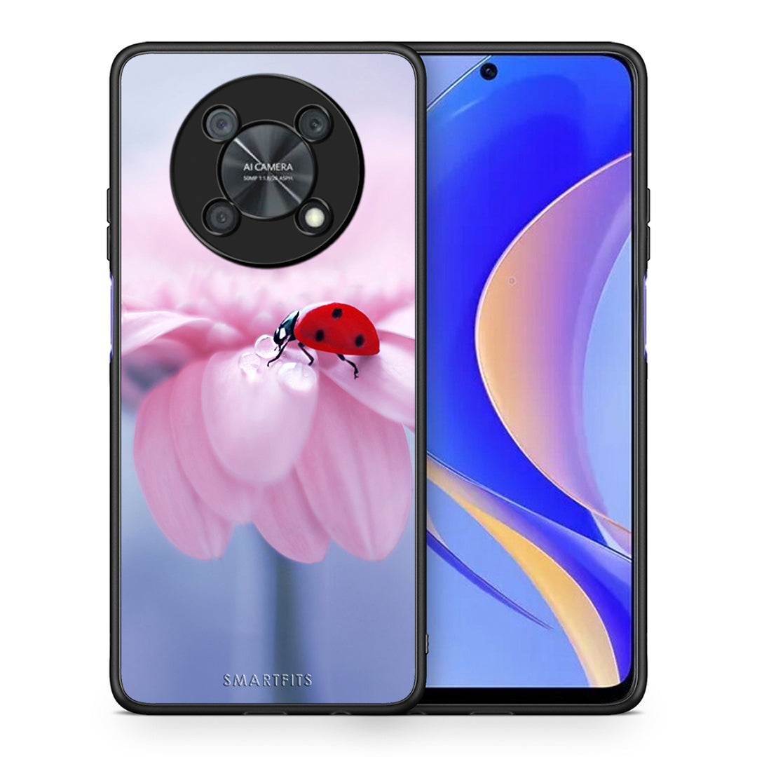 Θήκη Huawei Nova Y90 Ladybug Flower από τη Smartfits με σχέδιο στο πίσω μέρος και μαύρο περίβλημα | Huawei Nova Y90 Ladybug Flower case with colorful back and black bezels