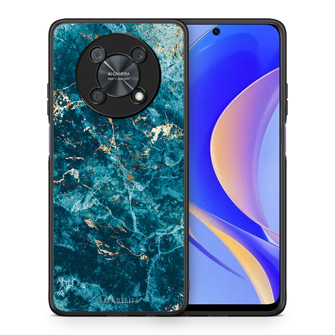 Θήκη Huawei Nova Y90 Marble Blue από τη Smartfits με σχέδιο στο πίσω μέρος και μαύρο περίβλημα | Huawei Nova Y90 Marble Blue case with colorful back and black bezels