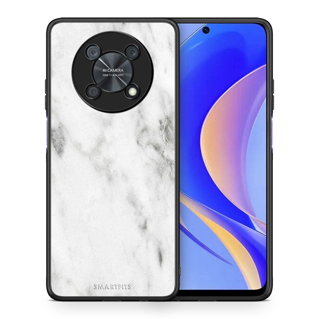 Θήκη Huawei Nova Y90 White Marble από τη Smartfits με σχέδιο στο πίσω μέρος και μαύρο περίβλημα | Huawei Nova Y90 White Marble case with colorful back and black bezels