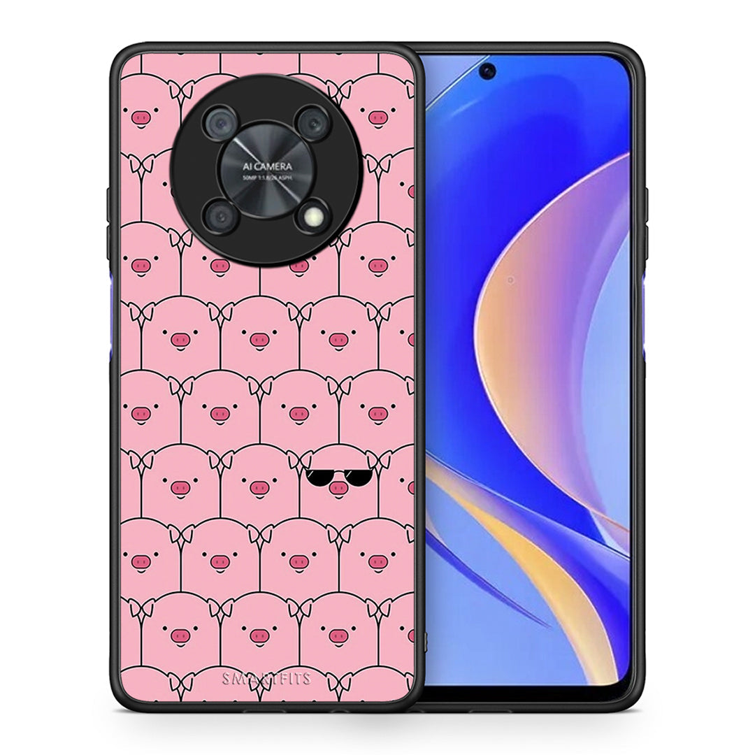 Θήκη Huawei Nova Y90 Pig Glasses από τη Smartfits με σχέδιο στο πίσω μέρος και μαύρο περίβλημα | Huawei Nova Y90 Pig Glasses case with colorful back and black bezels