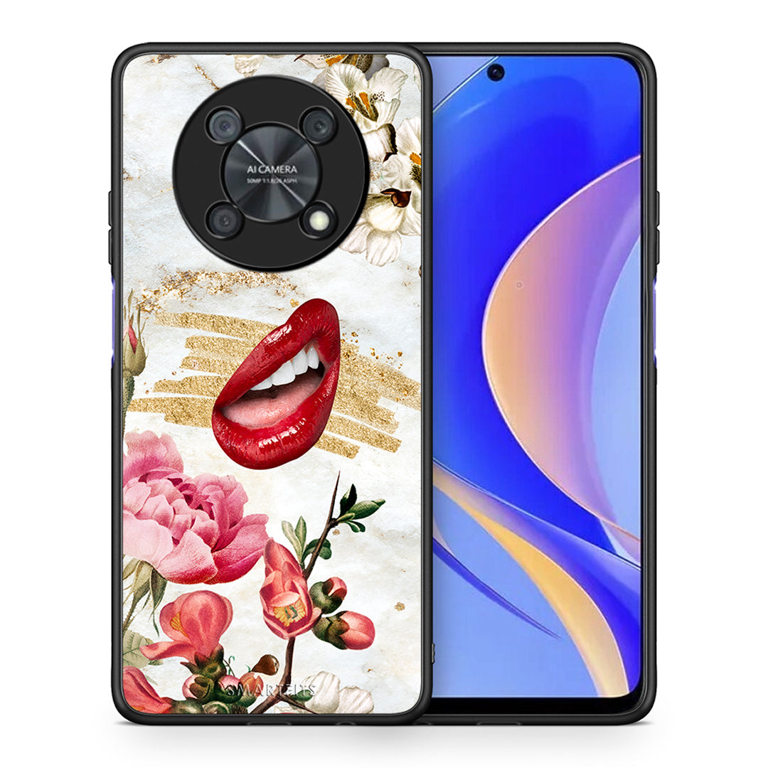 Θήκη Huawei Nova Y90 Red Lips από τη Smartfits με σχέδιο στο πίσω μέρος και μαύρο περίβλημα | Huawei Nova Y90 Red Lips case with colorful back and black bezels