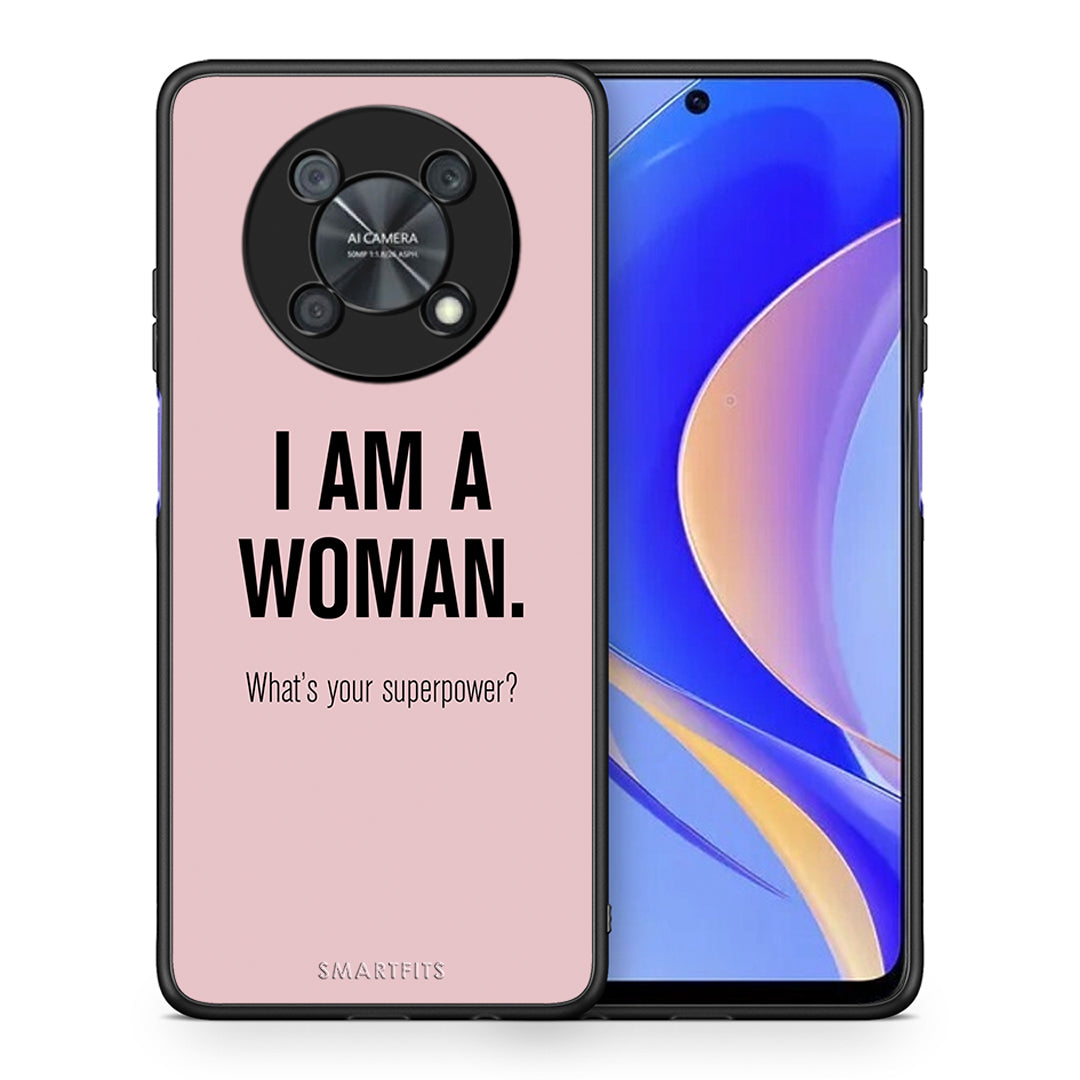 Θήκη Huawei Nova Y90 Superpower Woman από τη Smartfits με σχέδιο στο πίσω μέρος και μαύρο περίβλημα | Huawei Nova Y90 Superpower Woman case with colorful back and black bezels