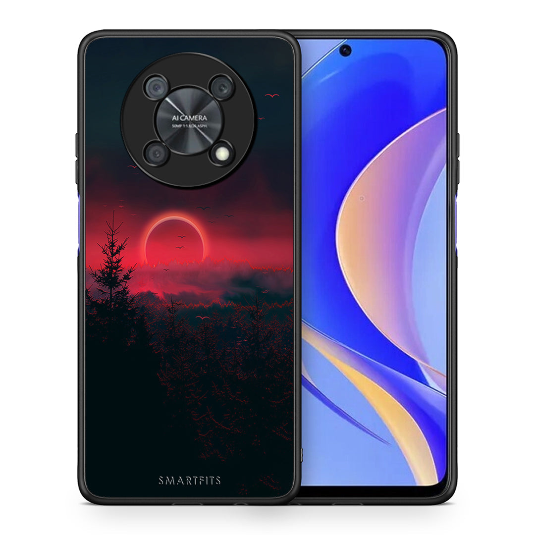 Θήκη Huawei Nova Y90 Sunset Tropic από τη Smartfits με σχέδιο στο πίσω μέρος και μαύρο περίβλημα | Huawei Nova Y90 Sunset Tropic case with colorful back and black bezels