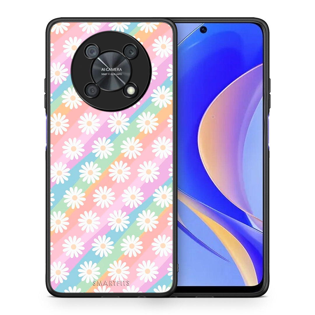 Θήκη Huawei Nova Y90 White Daisies από τη Smartfits με σχέδιο στο πίσω μέρος και μαύρο περίβλημα | Huawei Nova Y90 White Daisies case with colorful back and black bezels