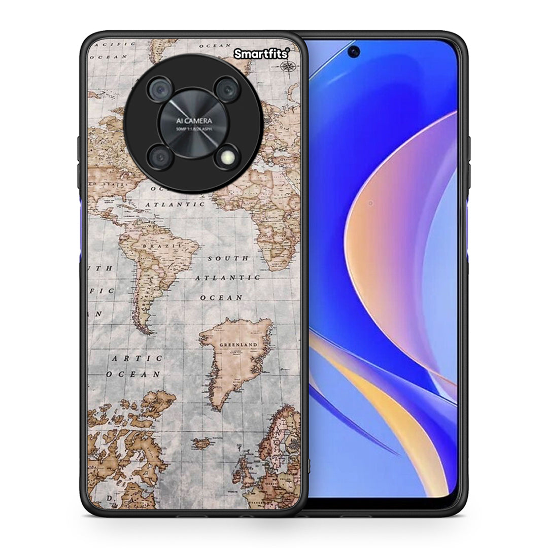 Θήκη Huawei Nova Y90 World Map από τη Smartfits με σχέδιο στο πίσω μέρος και μαύρο περίβλημα | Huawei Nova Y90 World Map case with colorful back and black bezels