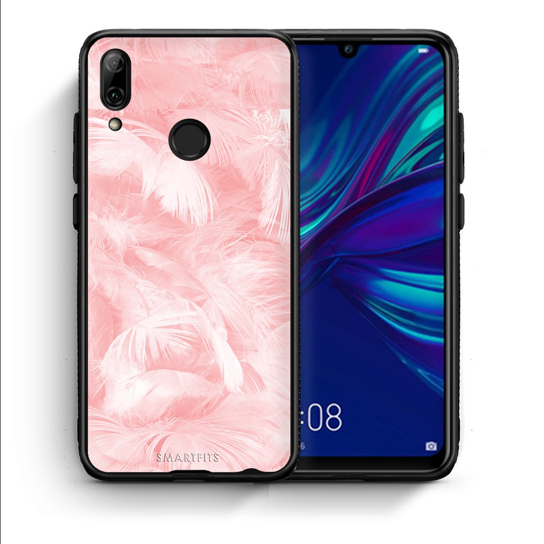 Θήκη Huawei P Smart 2019 Pink Feather Boho από τη Smartfits με σχέδιο στο πίσω μέρος και μαύρο περίβλημα | Huawei P Smart 2019 Pink Feather Boho case with colorful back and black bezels