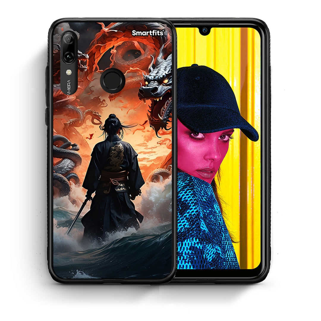 Θήκη Huawei P Smart 2019 Dragons Fight από τη Smartfits με σχέδιο στο πίσω μέρος και μαύρο περίβλημα | Huawei P Smart 2019 Dragons Fight case with colorful back and black bezels