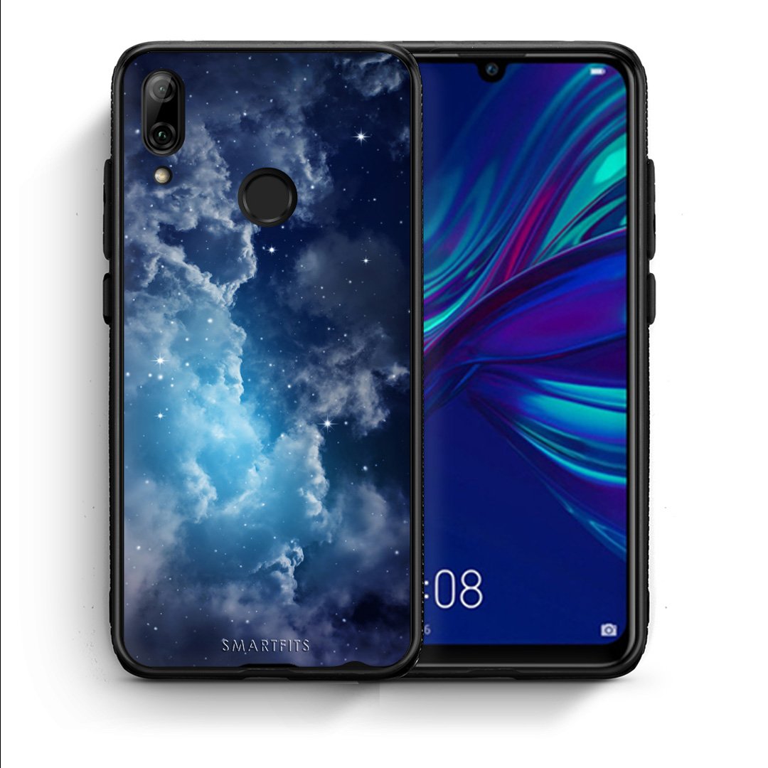 Θήκη Huawei P Smart 2019 Blue Sky Galaxy από τη Smartfits με σχέδιο στο πίσω μέρος και μαύρο περίβλημα | Huawei P Smart 2019 Blue Sky Galaxy case with colorful back and black bezels