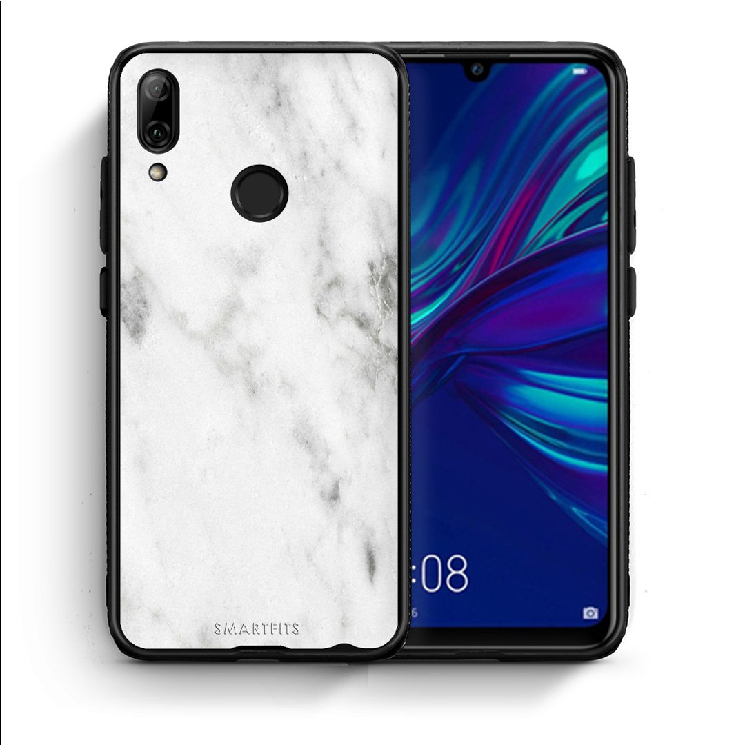Θήκη Huawei P Smart 2019 White Marble από τη Smartfits με σχέδιο στο πίσω μέρος και μαύρο περίβλημα | Huawei P Smart 2019 White Marble case with colorful back and black bezels