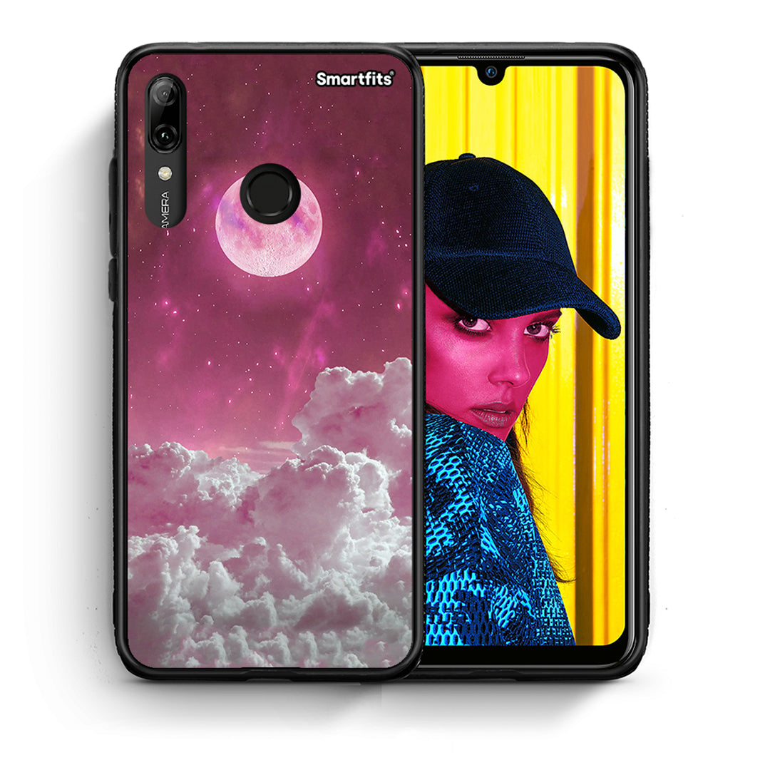 Θήκη Huawei P Smart 2019 Pink Moon από τη Smartfits με σχέδιο στο πίσω μέρος και μαύρο περίβλημα | Huawei P Smart 2019 Pink Moon case with colorful back and black bezels