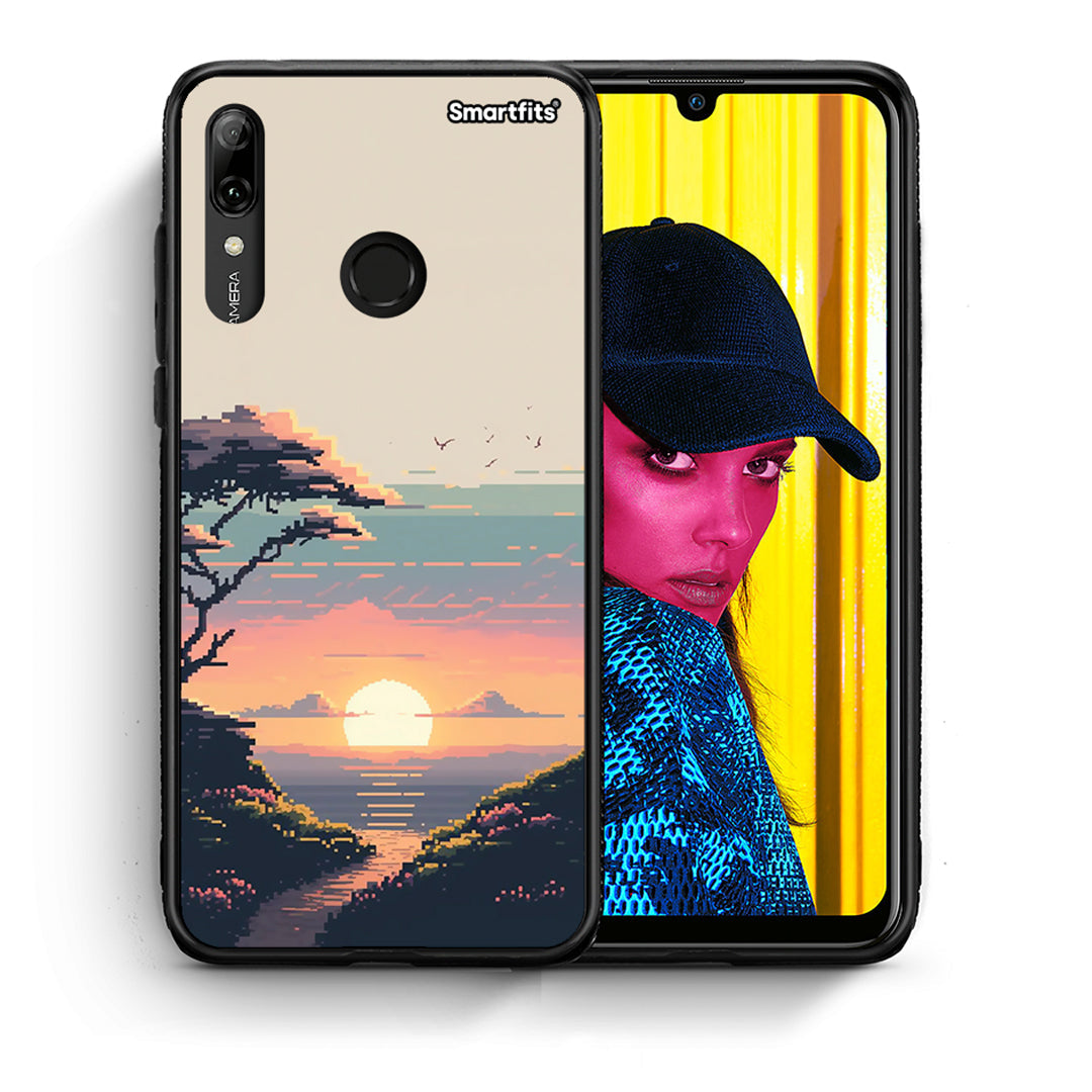 Θήκη Huawei P Smart 2019 Pixel Sunset από τη Smartfits με σχέδιο στο πίσω μέρος και μαύρο περίβλημα | Huawei P Smart 2019 Pixel Sunset case with colorful back and black bezels