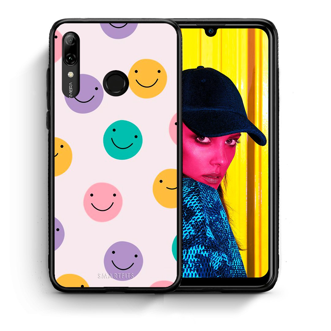 Θήκη Huawei P Smart 2019 Smiley Faces από τη Smartfits με σχέδιο στο πίσω μέρος και μαύρο περίβλημα | Huawei P Smart 2019 Smiley Faces case with colorful back and black bezels