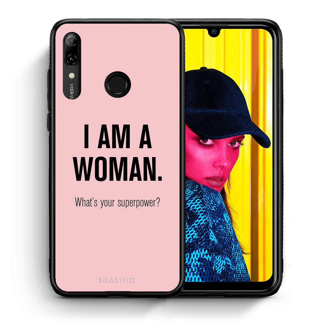 Θήκη Huawei P Smart 2019 Superpower Woman από τη Smartfits με σχέδιο στο πίσω μέρος και μαύρο περίβλημα | Huawei P Smart 2019 Superpower Woman case with colorful back and black bezels