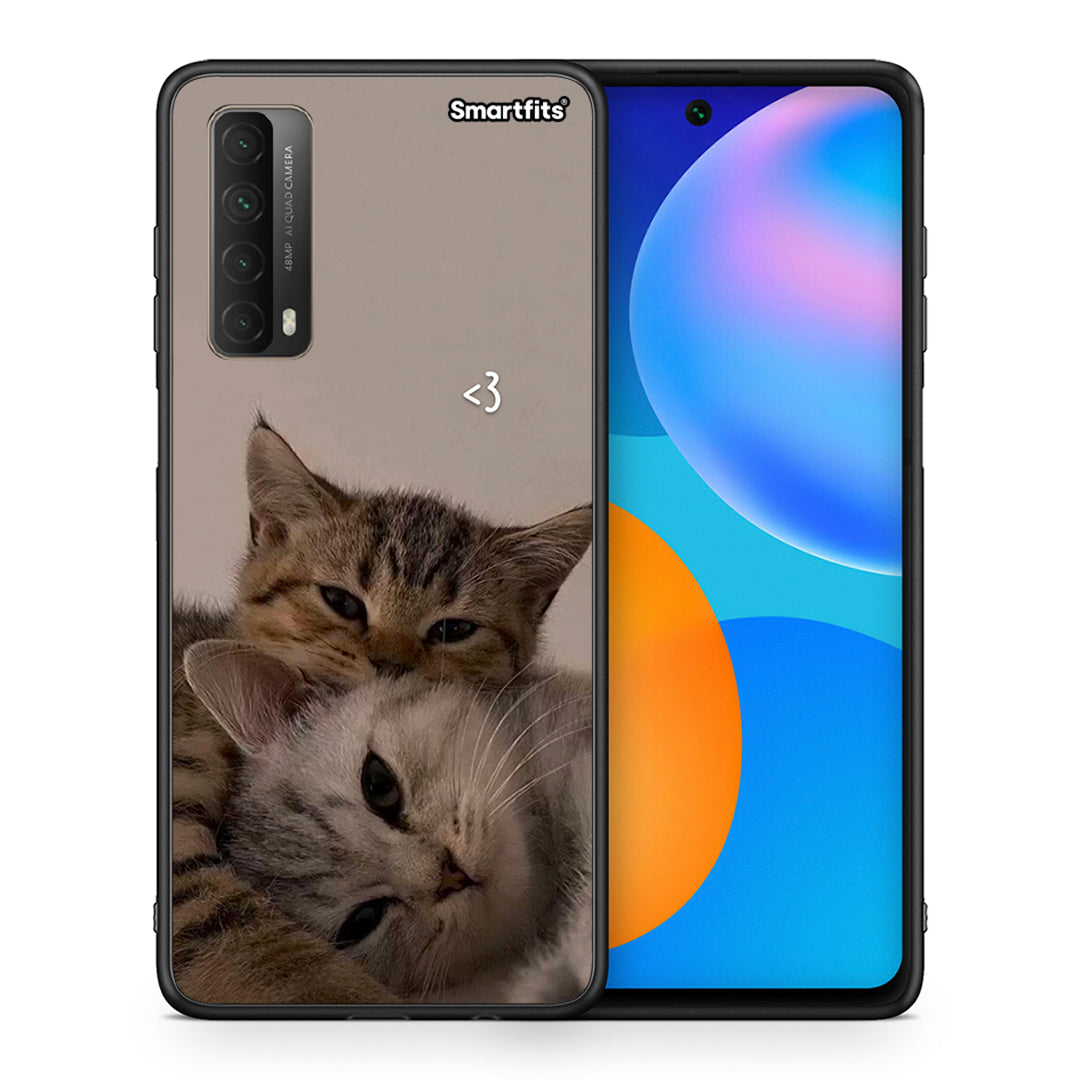 Θήκη Huawei P Smart 2021 Cats In Love από τη Smartfits με σχέδιο στο πίσω μέρος και μαύρο περίβλημα | Huawei P Smart 2021 Cats In Love case with colorful back and black bezels